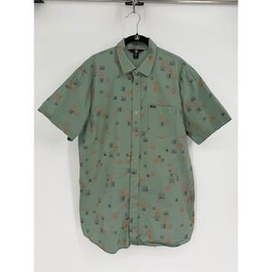 Volcom Mens Short Sleeve Button Down Shirt Sage Green Geometric Print Large